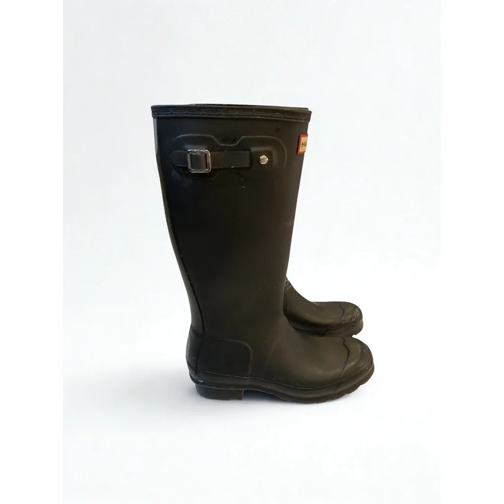 Hunter Kids Tall Rain Boots Black‎ Waterproof Rubber Buckle Boot-Flawed